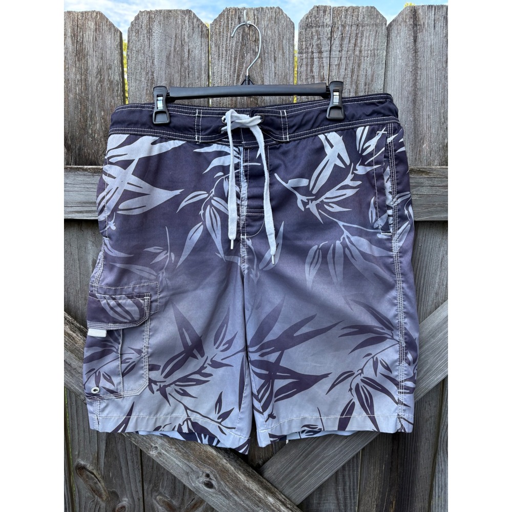 Arizona Jean Co Mens Grey Navy Ombre Bamboo Leaf Swim Trunks Size Medium M